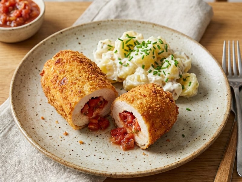 Crispy Salsa Chicken Rolls with Summer Potato Salad