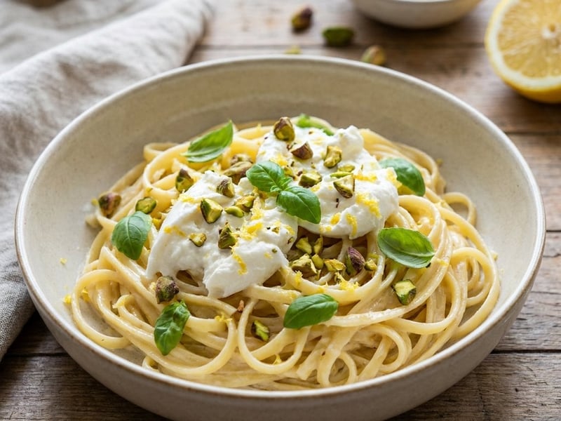 Zitronen-Linguine mit Burrata | Sommerfrisch
