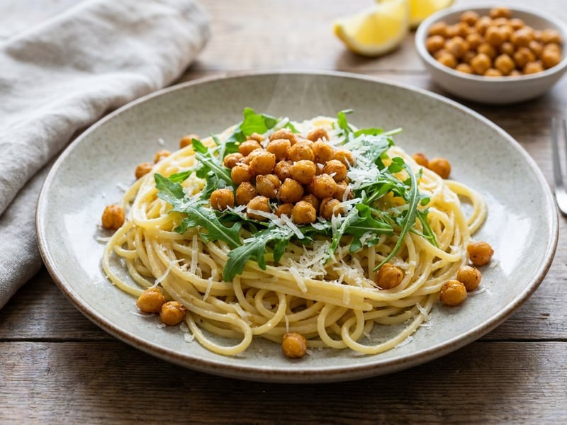 Zitronen-Pasta mit knusprigen Kichererbsen | Erfrischend & Schnell