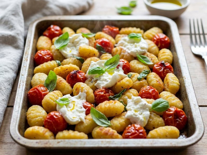 Knusprige Ofen-Gnocchi mit Burrata & Kirschtomaten | Schnelle Sommerküche