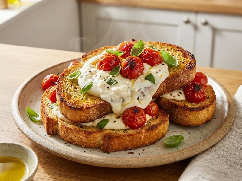 Knuspriges Knoblauchbrot mit Burrata | Aus dem Backrohr