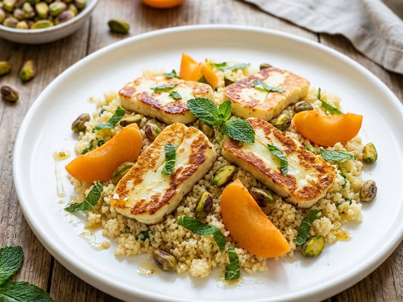 Summery Apricot Halloumi Couscous | Fresh & Quick