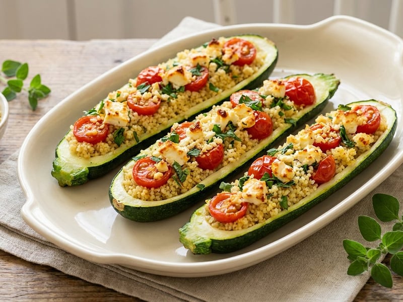 Stuffed Zucchini Boats with Couscous & Feta