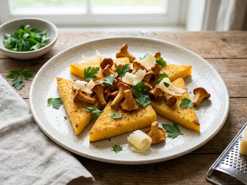 Polenta Triangles with Chanterelles | Oven-Baked