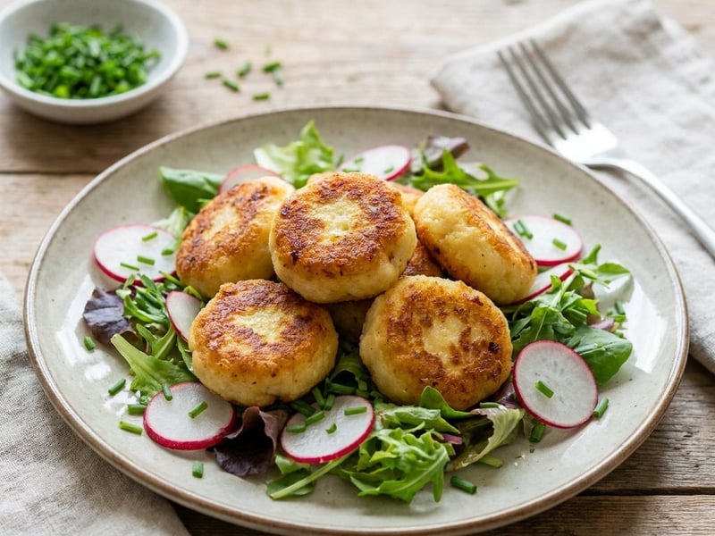 Crispy Kaspressknödel | On colorful summer salad