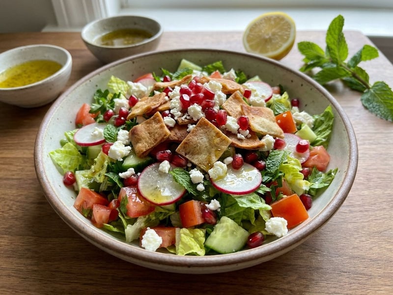 Fattoush Salad with Crispy Pita Bread & Marinated Feta