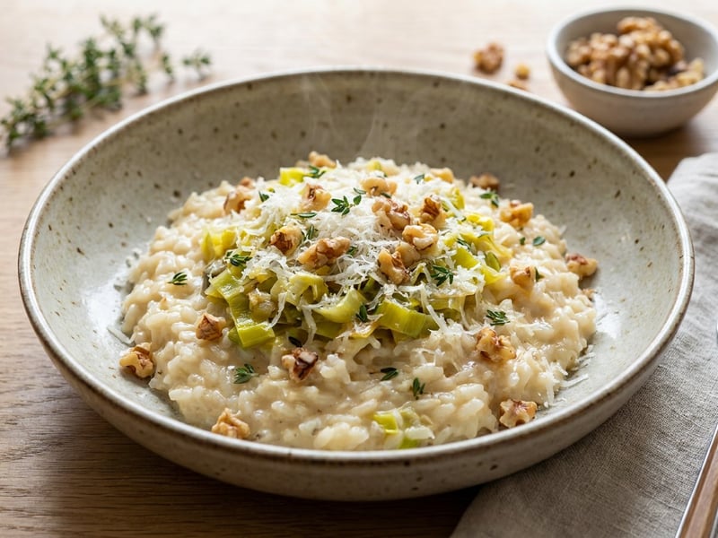 Creamy Leek Risotto | With Toasted Walnuts