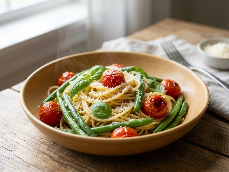 Pasta mit Fisolen & Paradeisern | Sommerlich & Frisch