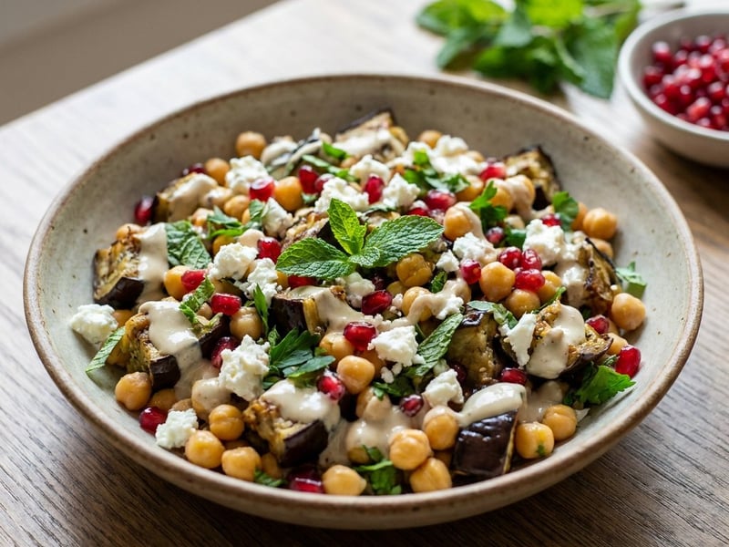 Orientalischer Melanzanisalat mit Kichererbsen & Feta