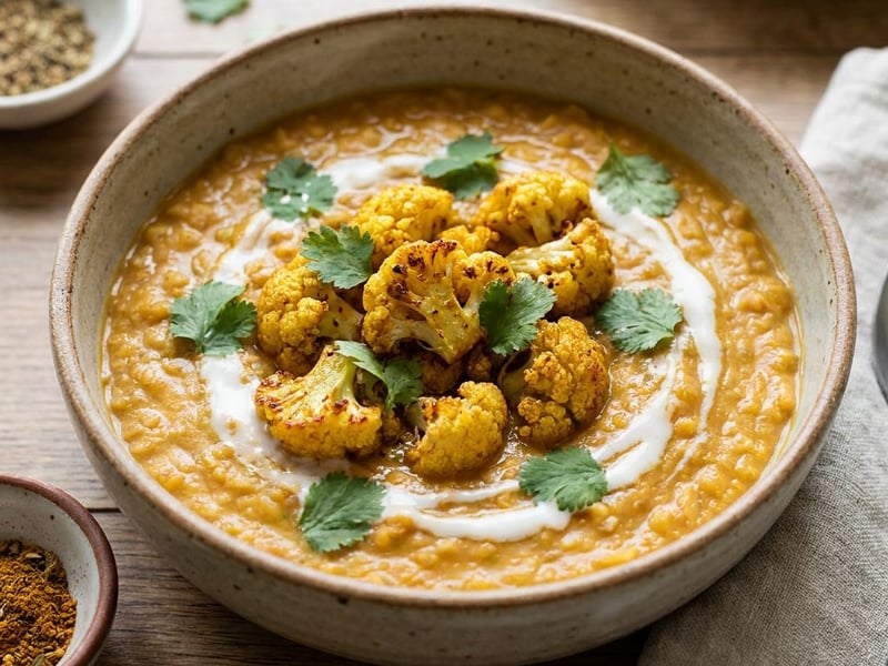 Red Lentil Dal with Roasted Cauliflower | Flavorful & Creamy