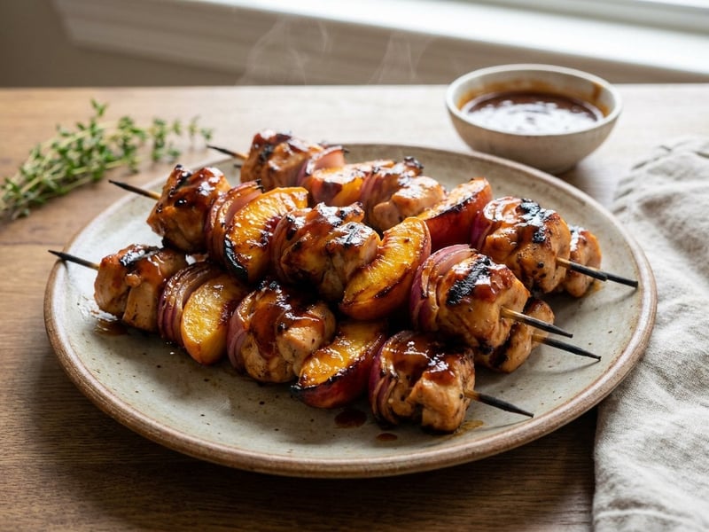 Pfirsich-BBQ Hendlspieße | Fruchtig-rauchiger Grillgenuss