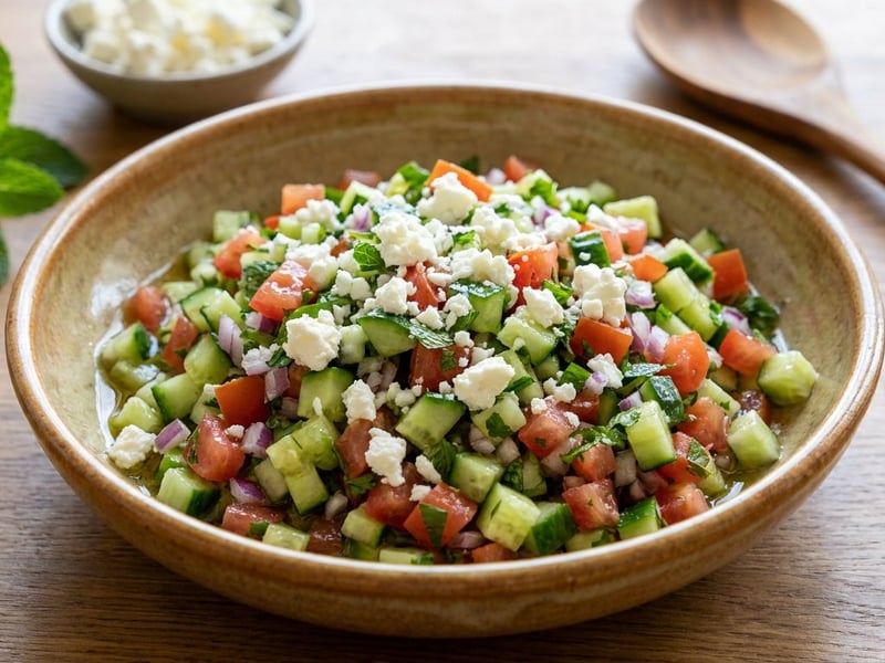 Shirazi Salad with Feta & Herbs | Crunchy & Fresh
