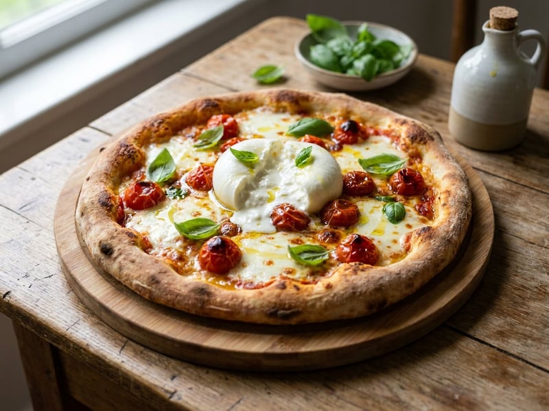 Crispy Pizza with Burrata & Tomatoes | Summer Delight