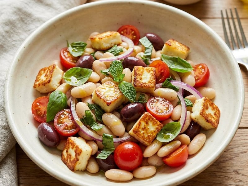 Mediterraner Riesenbohnensalat | Mit gebratenem Halloumi