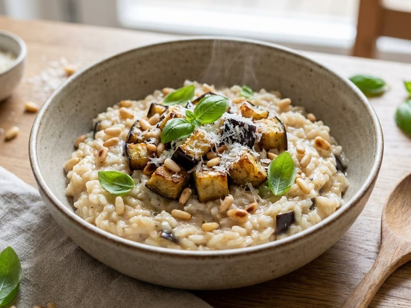 Aubergine Risotto with Pine Nuts | Summery & Creamy
