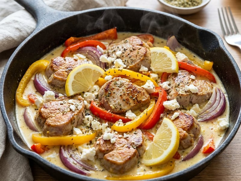 Griechisches Schweinsfilet Tiganaki | Saftige Pfanne