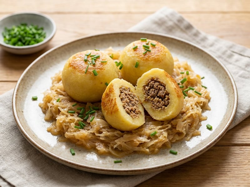 Traditionelle Hascheeknödel | Mit warmem Sauerkraut