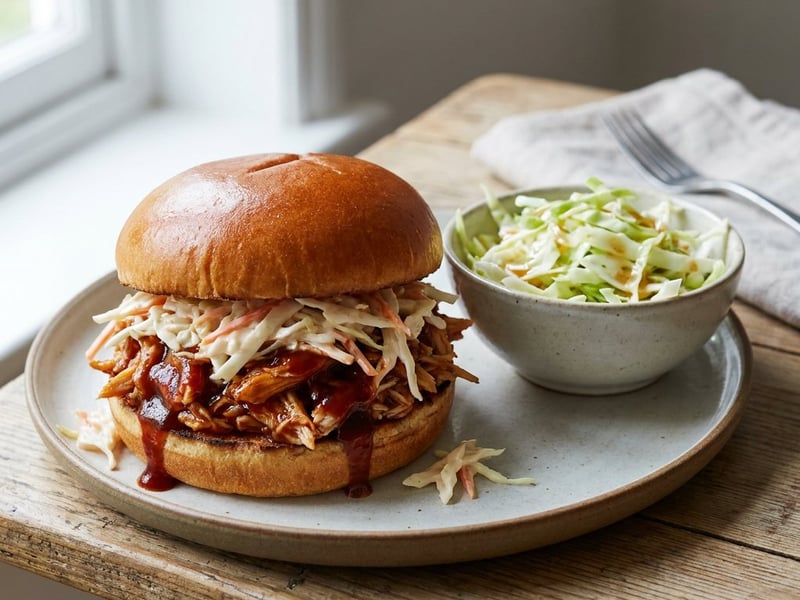 BBQ Pulled Chicken Burger | Saftig mit Coleslaw