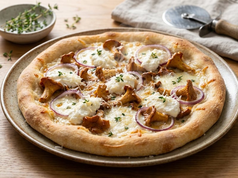 Pizza Bianca mit Eierschwammerln & Taleggio | Knusprig