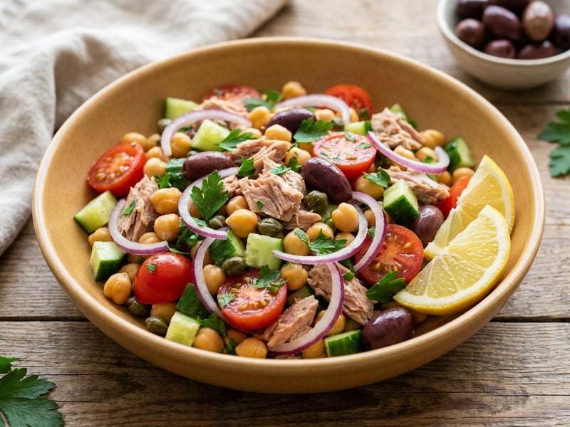 Mediterraner Kichererbsen-Thunfisch-Salat | Frischer Genuss