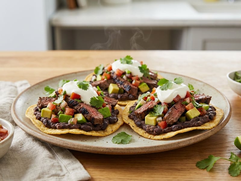 Beef Tostadas with Black Beans | Crispy & Flavorful