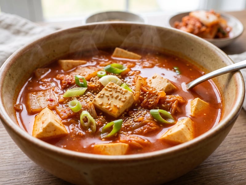 Kimchi-Jjigae mit Tofu | Würziger koreanischer Eintopf