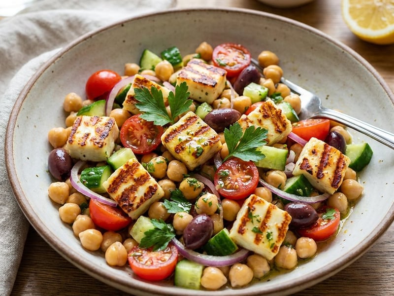 Mediterraner Kichererbsensalat | Mit Halloumi & Kräutern