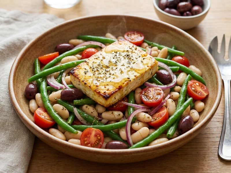 Mediterranean Bean and Green Bean Salad | With Baked Feta