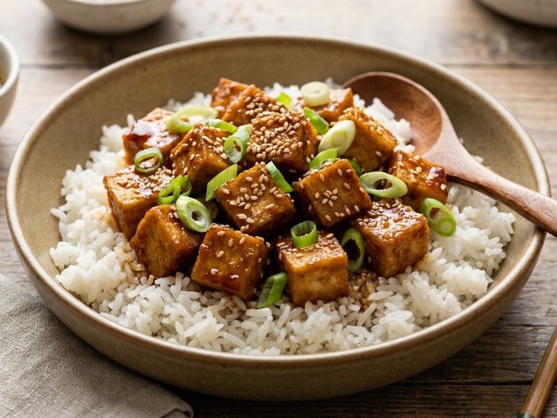 Mongolischer Wok-Tofu mit Jungzwiebeln | Knusprig in 15 Min