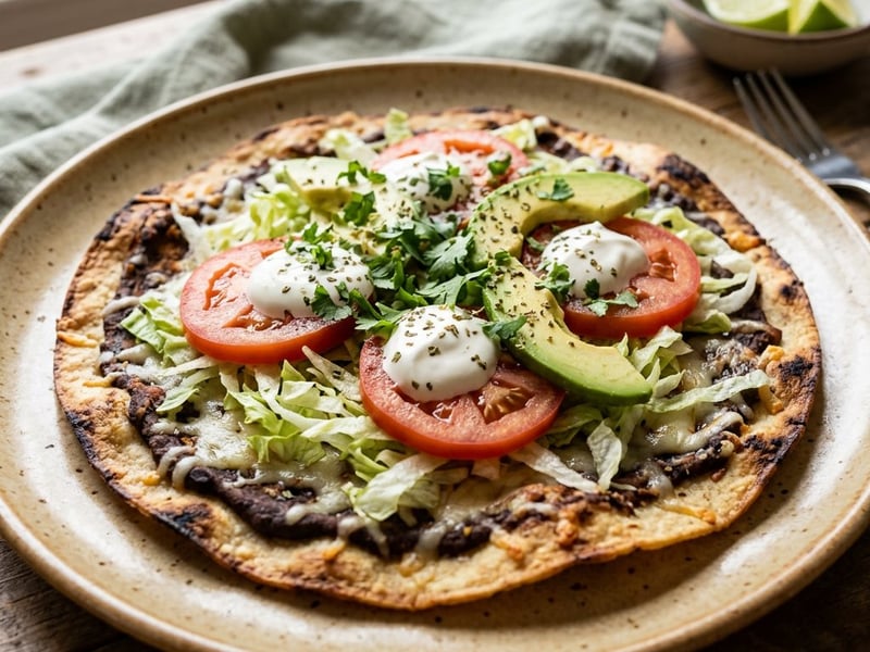 Knusprige Oaxacan Tlayuda mit schwarzen Bohnen