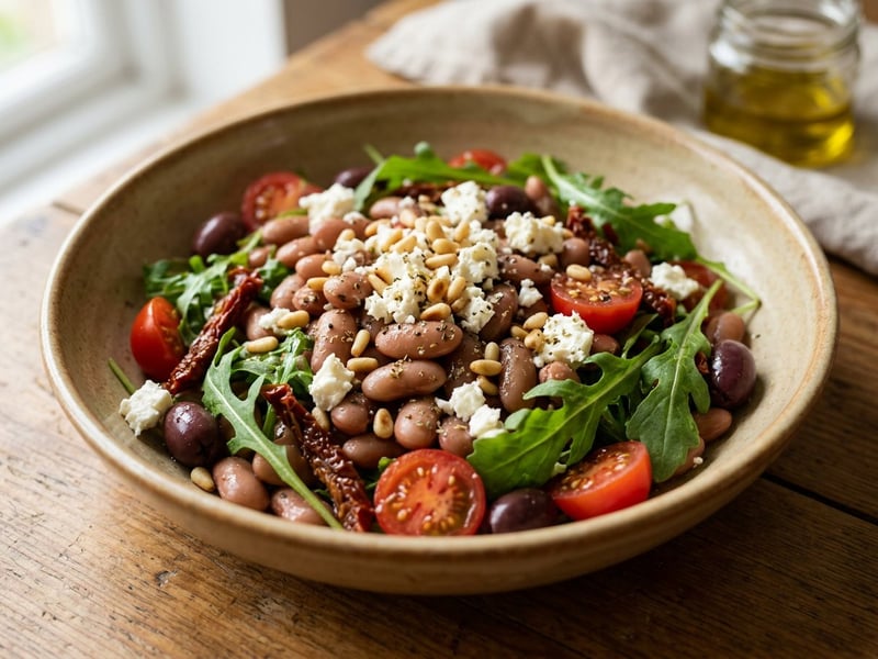 Mediterraner Käferbohnensalat | Mit Feta & getrockneten Paradeisern