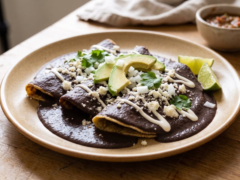 Mexikanische Enfrijoladas | In samtiger Bohnensauce