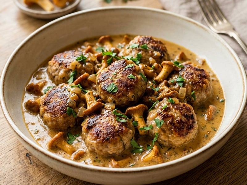 Faschierte Bällchen in Eierschwammerlsauce | Saftig & Cremig