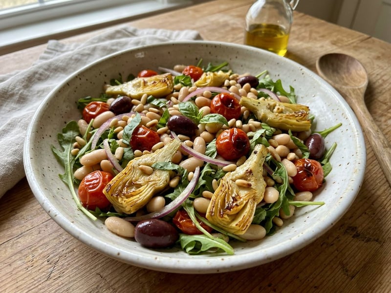 Mediterraner Cannellini-Salat | Mit Backrohr-Artischocken
