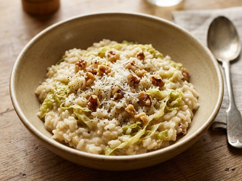 Cremiges Wirsing-Risotto mit gerösteten Walnüssen | Herbstlicher Genuss