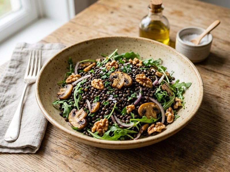 Mediterranean Mountain Lentil Salad | With Sautéed Mushrooms