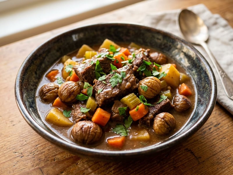 Styrian Beef and Chestnut Stew with Root Vegetables