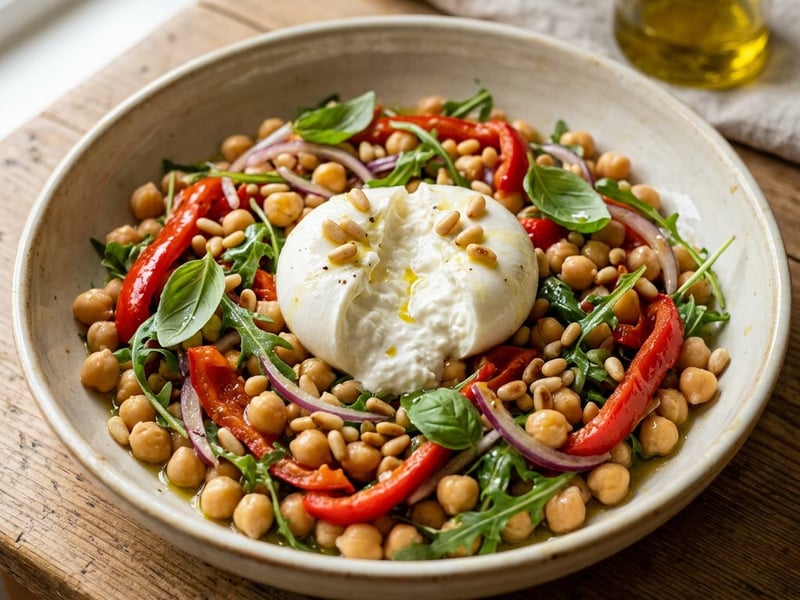 Mediterraner Kichererbsensalat | Mit Backrohr-Peperonata