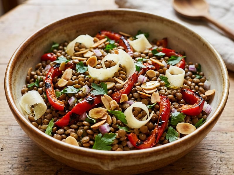 Spanischer Linsensalat | Mit Backrohr-Paprika & Manchego