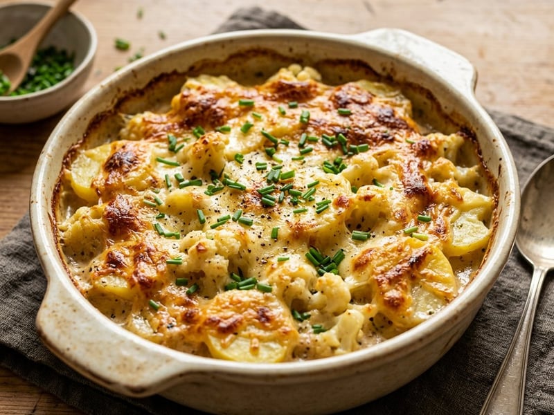 Potato & Cauliflower Bake | Creamy Baked with Mountain Cheese