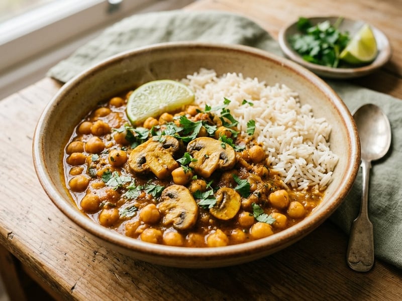 Indisches Kichererbsen-Champignon-Curry | Herzhaft & Cremig