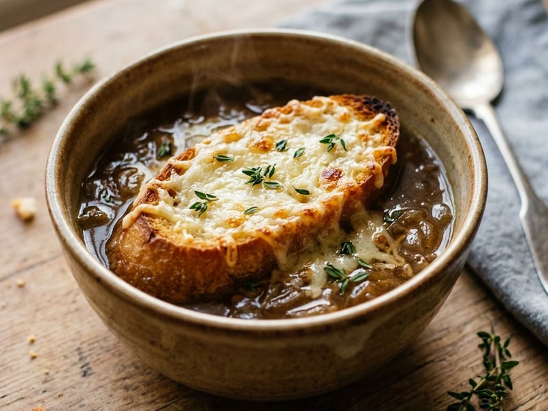 French Beer Onion Soup | Hearty with Cheese Croutons