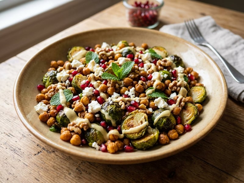 Middle Eastern Brussels Sprout Salad with Feta & Chickpeas