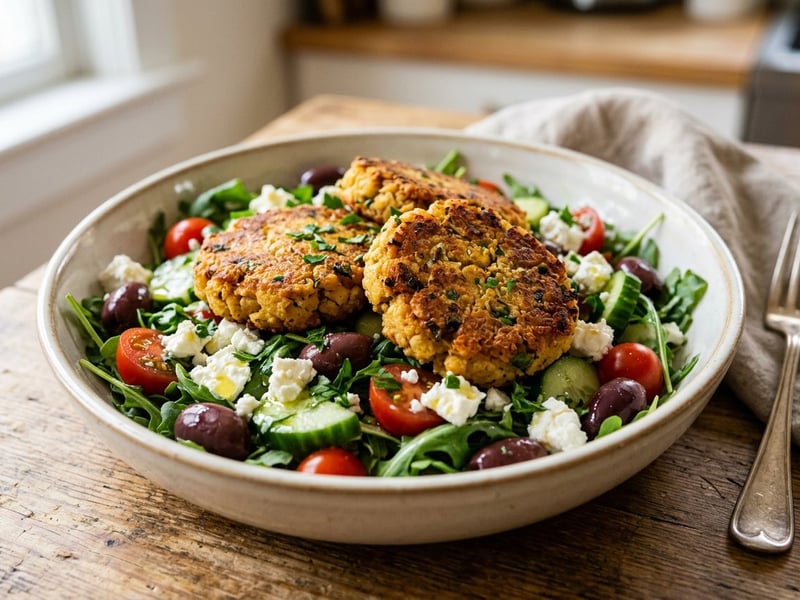 Mediterranean Chickpea Patty Salad | Crispy & Fresh