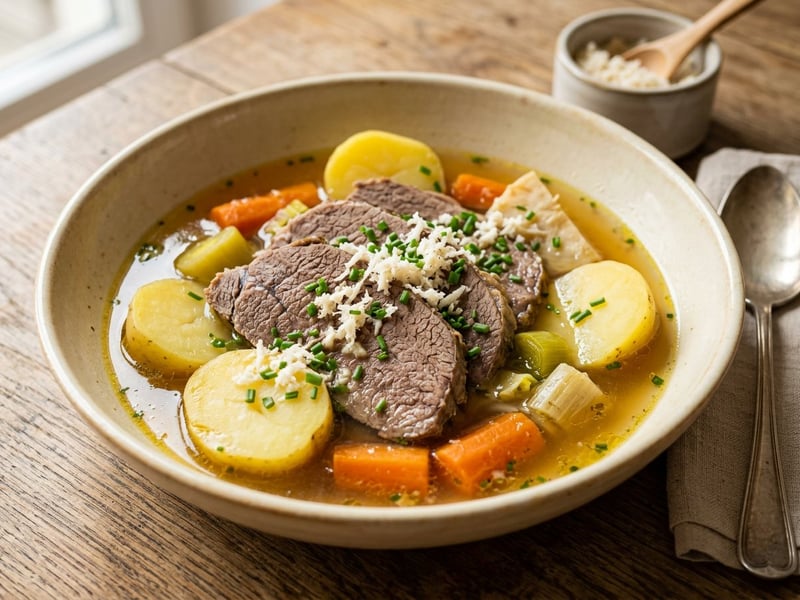 Traditional Viennese Boiled Beef (Tellerfleisch) in Root Vegetable Broth | Tender Boiled Beef with Potatoes