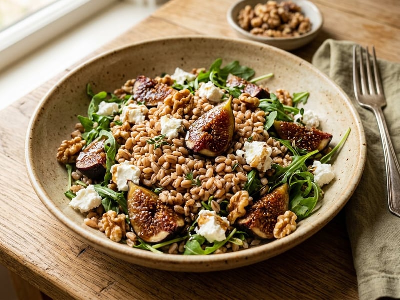Tuscan Farro Salad | With Oven-Roasted Figs & Goat Cheese