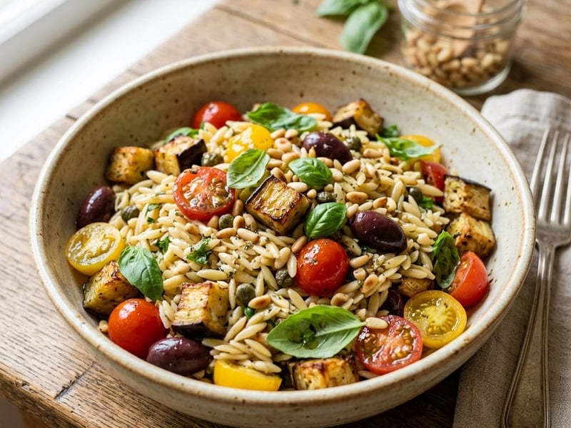 Orzo Salad alla Caponata | With Oven-Roasted Eggplant