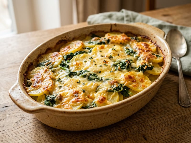 Salzburg Potato and Spinach Casserole | Baked with Bergkäse