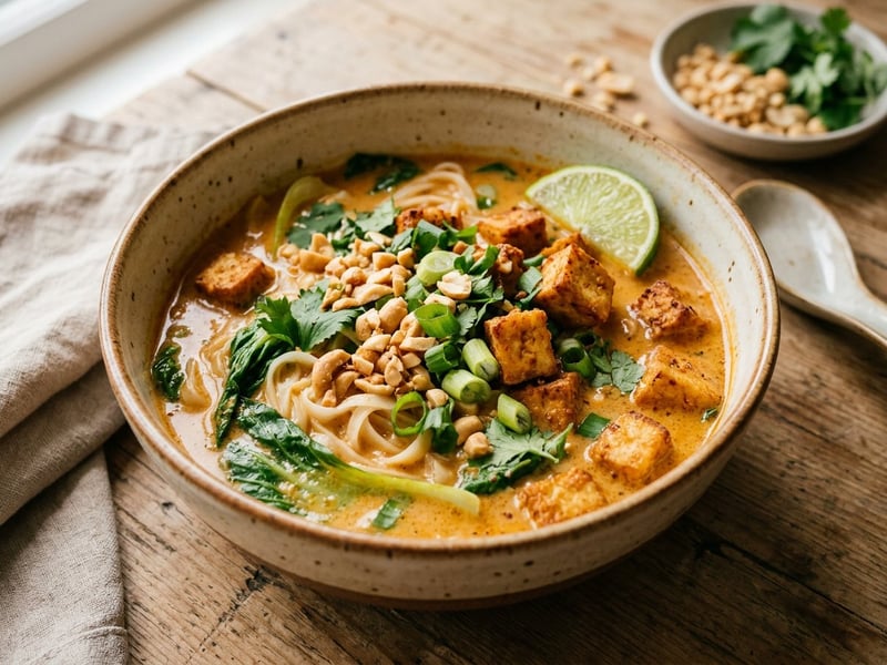 Thai-Erdnuss-Currysuppe mit Tofu | Cremig & Würzig