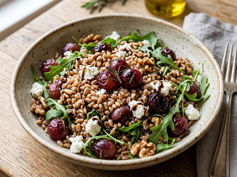 Tuscan Farro Salad | With Oven-Roasted Grapes & Goat Cheese